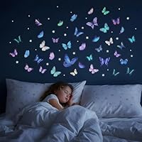 KFHENSOMR 3 Sheet Glow in The Dark Wall Decals Removable Luminous Butterfly Stickers Colorful Self Adhesive Decals for Girls Bedroom Kids Baby Nursery Living Room Ceiling or Wall Decoration