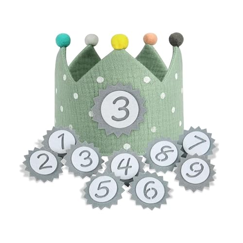 FiveMileBro Geburtstagskrone kinder, geburtstagskrone musselin mit zahlen, krone geburtstag jungen mädchen, party deko hut | krone aus button zahlen von 1-9