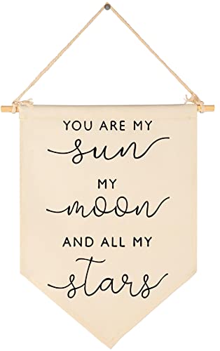 Image of Nursery Wall Art-Nursery Bedroom Gift-My Sun My Moon and All of My Stars-Canvas Hanging Flag Banner Wall Sign Decor Gift for Baby Kids Girl Boy Teen Room Playroom Front Door