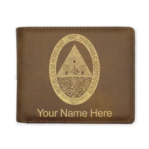 LaserGram Faux Leather Bi-Fold Wallet, Flag of Honduras, Personalized Engraving Included (Rustic with Gold)
