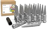 Wheel Accessories Parts 24 Pcs 14mm 1.50 14x1.50 Thread Spike Spline Solid Metal 4.40" Long Lug Nuts Chrome Truck Spline Fits Chevy Silverado 1500 2016+ Ford F 150 2019 + Ram 1500