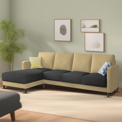 Image of Baloney LHS 6 Seater L Shape Sofa Set for Living Room (Cream Black Fabric) Premium Fabric Sofa