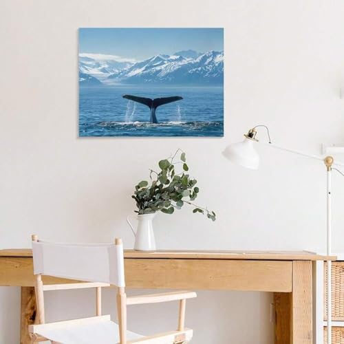 Toile queue de baleine et montagnes graphisme moderne sans cadre - 3