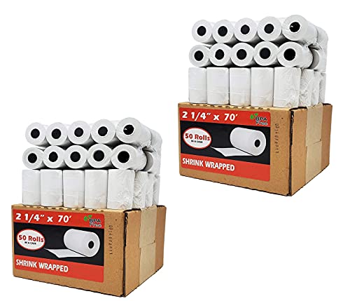 BuyRegisterRolls (2 Cases ) 2 1/4 x 70 Thermal Paper Large Rolls For Clover Flex, Verifone VX520 Ingenico ICT220 ICT250 First Data FD400 Nurit 8000 8020 STP103 BPA Free