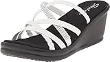 Skechers Cali Women's Rumblers Wild Child Wedge Sandal, White Rhinestone, 8 M US