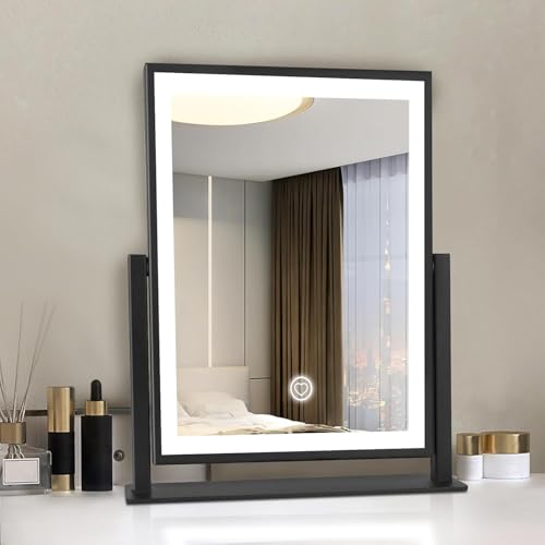 Beelux Vanity Mirror with Lights 15.3 Makeup Mirror with Light Smart Touch Control Dimmable 3 Modes Lighted LED Mirror 360Rotation Black for Christmas Birthday Thanksgiving Mothers Day
