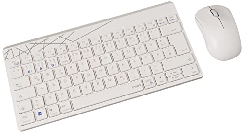 Rapoo 8000M kabelloses Tastatur-Maus-Set, Bluetooth und Wireless (2.4 GHz) via USB, kompakt, 1300 DPI HD-Sensor, DE-Layout QWERTZ, weiß Cover