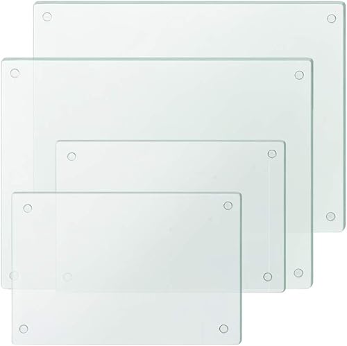 Murrey Home Juego de 4 tablas de cortar de vidrio templado transparente, bandejas de vidrio antideslizante para encimera de cocina, resistente al