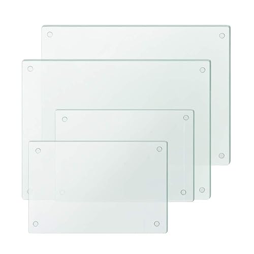Murrey Home Glass Cutting Board Set for Kitchen Counter, Tempered Glass Chopping Boards Dishwasher Safe, Small Clear Countertop Tray, Set of 4