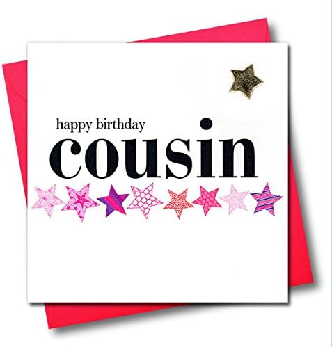 Claire Giles Hearts and Stars Happy Birthday Cousin Card - Pink,black|pink|grey|peach|red