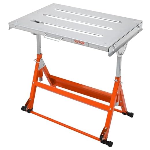 VEVOR Welding Table Foldable 30"x20", Welding Workbench Table 400lbs Load Capacity Steel on Wheels, Work Bench Adjustable Height with 3 Tilt Angles, Three 1.1" Slot, Retractable Guide Rails