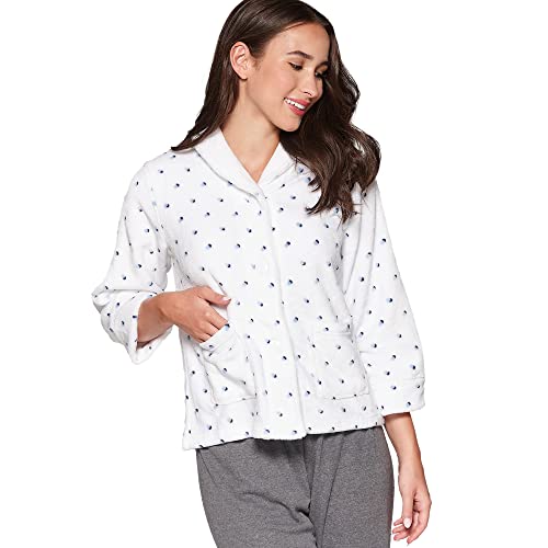 Casual Moments Women's Bed Jacket Shawl Collar Robe, White Dots, Large