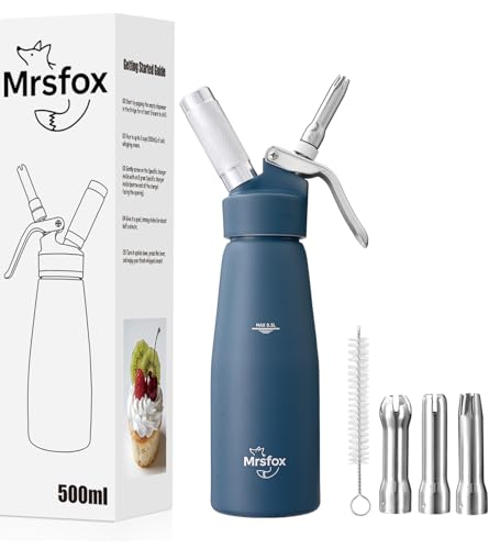 Professional Aluminum Whipped Cream Dispenser – 1 Pint / 500 mL Leak-Proof Canister – Ideal for Desserts, Coffee, Cocktails & Sauces (N₂_O Chargers Not Included) (Blue)