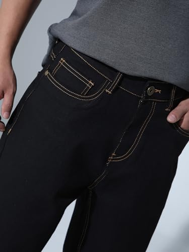 Image of Hubberholme Men Black Cotton Fabric Relaxed Fit Mid-Rise Stretchable Jeans