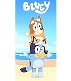 Bluey & Bingo Strand- und Badetuch 70 x 140 cm, 100% Baumwolle | Weiches und saugfähiges Bade- und Schwimmtuch für Kinder | Offizielles Bluey-Handtuch | Ideal für Strand, Bad und Pool