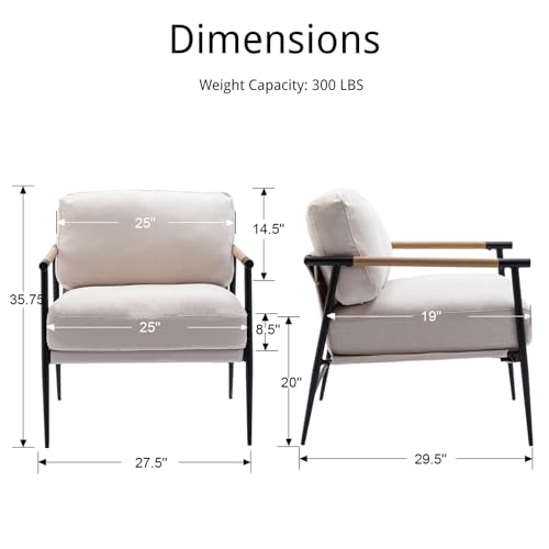 CIMOTA Modern Accent Chairs Set of 2, Comfy Armchair Chenille Fabric Living Room Chair with Metal Frame, Upholstered Leisure Chairs with Thick Cushion for Living Room Bedroom Balcony, Beige - image 2