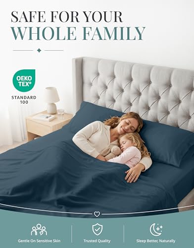 Image of 450TC 100% Cotton California King Sheets - Soft Sateen Weave, Estate Blue