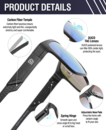 DUCO Square Polarized Sunglasses for Men Women Large Flat Top Shield Sun Glasses UV400 Protection Carbon Fiber Shades DC82304