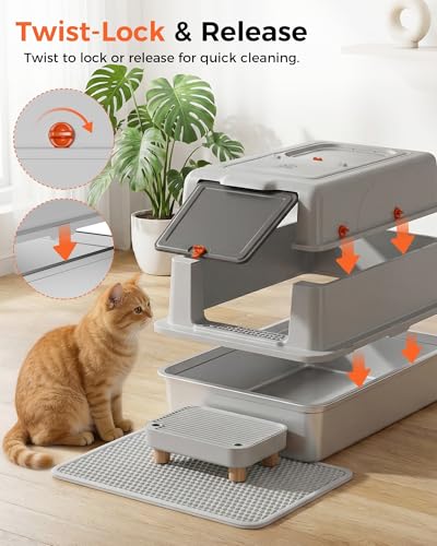 Caja sanitaria de acero inoxidable para gatos XXL con tapa miniatura 5
