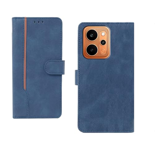 Image of amazon basics Realme P4 Power 5G Flip Cover | Card Pockets Wallet & Stand | Flip Cover for Realme P4 Power 5G (Blue with Beige Strip)