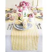 Solino Home Stripe Linen Table Runner 60 inches Long – 100% Pure Linen 14 x 60 Inch Table Runner,...