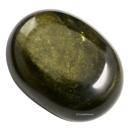 Image of Certified Golden Sheen Obsidian Crystal Palm Pebbles Stones for Anxiety Stress Relief Massage - AAA Grade Original Healing Gemstone Agate Palm Stone for Yoga Meditation Spiritual Reiki Feng Shui