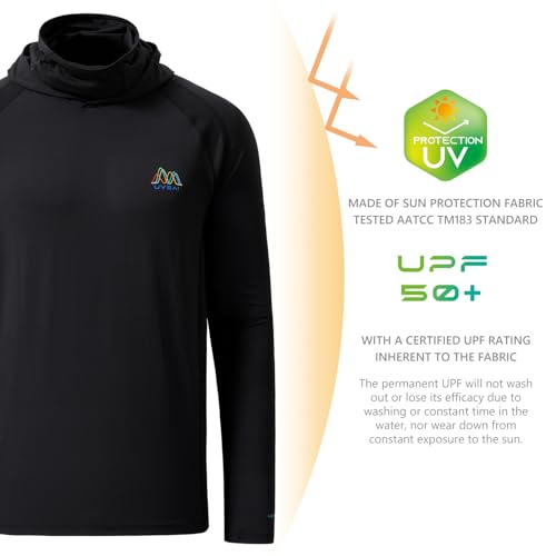 Image of Men's UPF 50+ Hoodie Shirt with Mask Long Sleeve Permanent UV Sun Protection Neck Gaiter Performance T for Outdoor