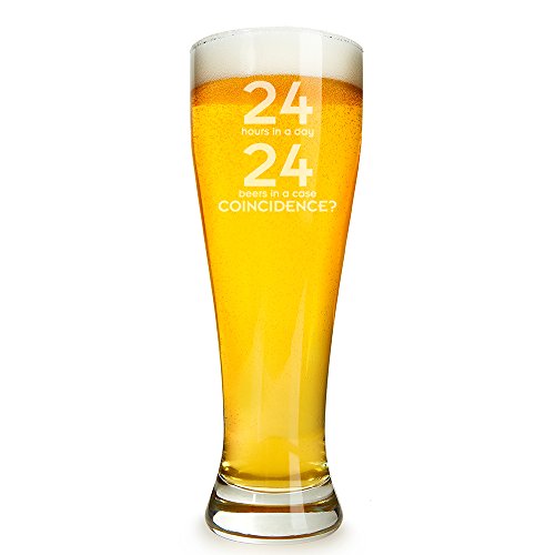 24 Hours In A Day - 24 Beers In A Case Coincidence? Engraved 16 ounce Beer Glass Pilsner