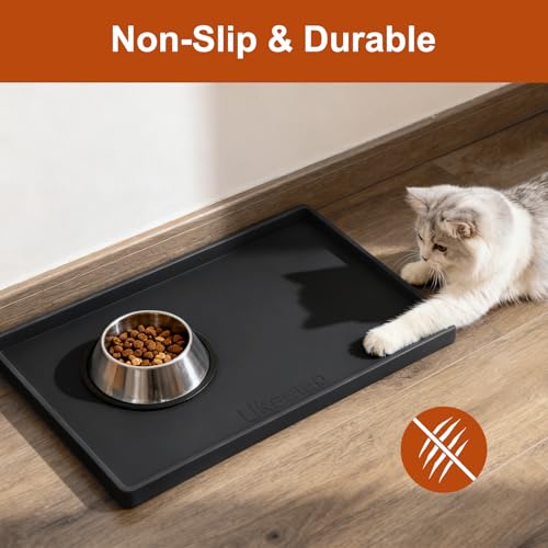 ukeetap Extra Thick Silicone Mat Waterproof with Raised Edge 19” x 12”, BPA Free Non-Slip Dog & Cat Food Mat, Feeding Mat for Food and Water Bowls, Spill Proof Mat to Protect Floors, Black #4