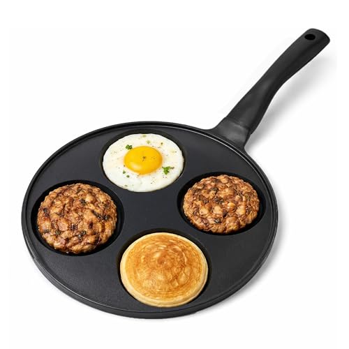 Joeji's Kitchen Sartén Tortitas   Antiadherente frigideira panquecas 4 Agujeros Sartén para Crepés de Desayuno 26 cm   Para Estufas de Gas y Cocinas de Inducción