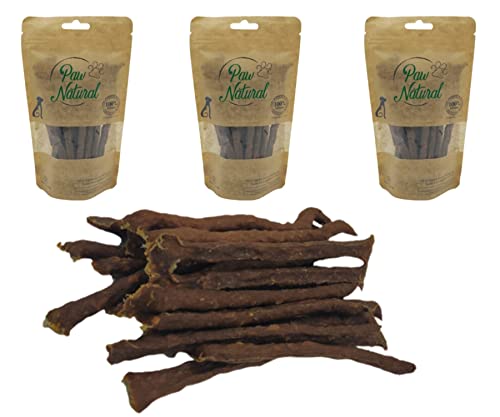Paw Natural Hunde Leckerlis (3x150g) Strauß-Sticks | 100% Gluten- & getreidefrei | aus frischem Fleisch gesunder Tiere (450g)