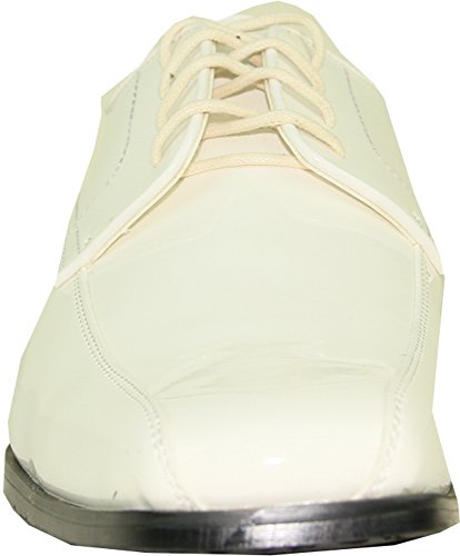 VANGELO Men Tuxedo Shoe TUX-5 Fashion Square Toe for Wedding Formal Event Ivory Patent 8.5W2