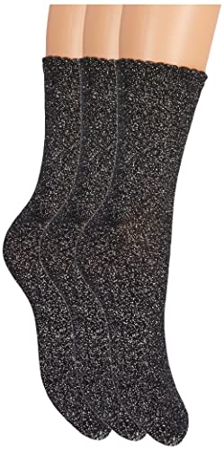 PIECES Pcsebby-Calcetines Largos con Purpurina (3 Unidades), Black/Pack:3 Pack BLC-Silver, 39-41 para Mujer Cover