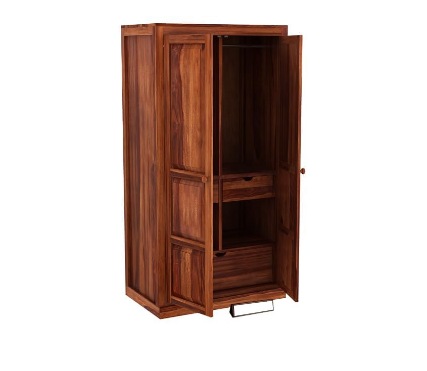 Image of Sheesham Wood Wardrobe with 3 Drawer and 4 Shelves Storage for Bedroom Wooden Almirah for Clothes for Living Room Bedroom Home, Solid Wood Furniture | (C-Hony)