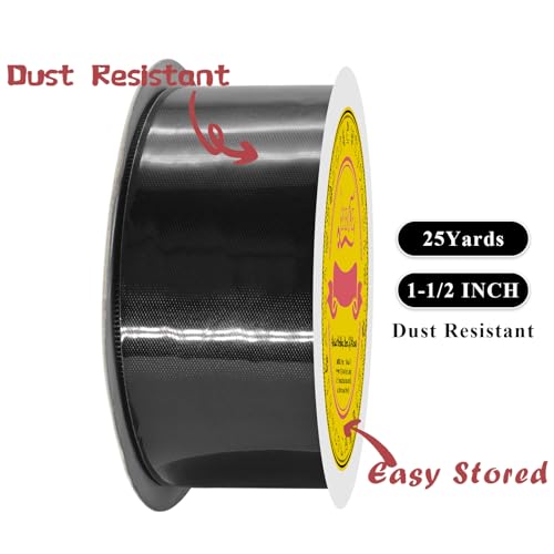 Image of Double Face Black Satin Ribbon 1-1 /2 inch X 25 Yards Polyester Black Ribbon for Gift Wrapping Very Suitable for Weddings Party Hair Bow Invitation Decorations and More