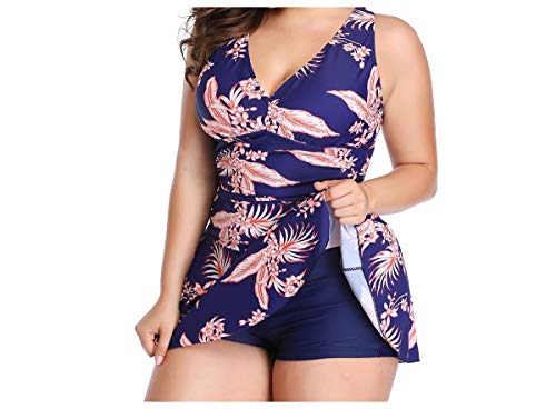 Abetteric maiô feminino plus size com estampa acolchoada e elástico aberto nas costas, 1, Medium
