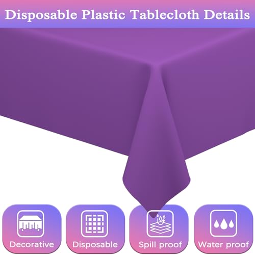 Image of WNINK 4 Pack Purple Tablecloths Disposable Table Covers 54 inch x 108 inch Table Cloths for BBQ Birthday Picnic Bridal Shower Engagement Wedding Plastic Table Cloths for Parties