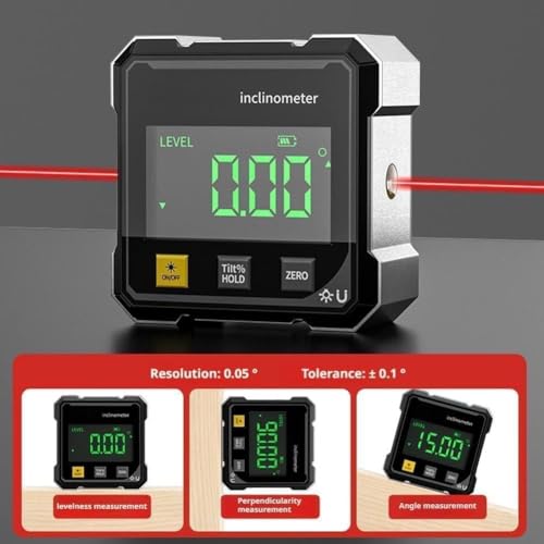 4-Seitiger Magnetischer Digitaler Winkelmesser mit Laser, Digitale Wasserwaage, Winkelmesser Digital Digital Protractor with Magnetic Base für Holzbearbeitung, Bau, Dekoration und DIY (A) (A)