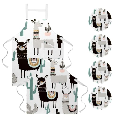 Tablier de cuisine lot de 2 avec motifs lama et cactus réglables pour la maison et la pâtisserie