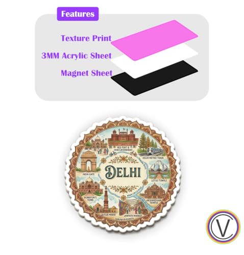 Image of Delhi Textured Finish Acrylic Fridge Magnet - UV Texture Printed, Stylish Multicolor Magnet for Fridge, Wardrobe & Metal Surfaces, Pack of 1 (Delhi 1)