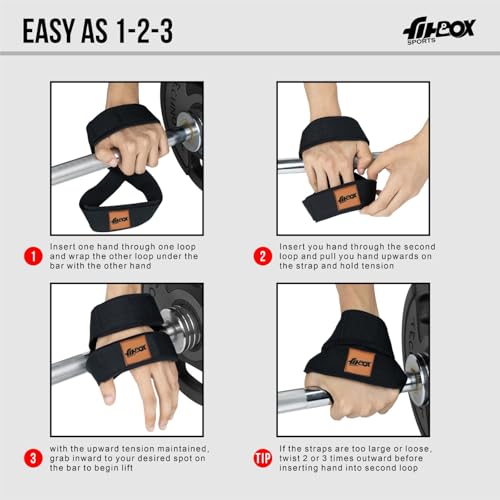 FitBox Sports Figure 8 X Lifting Straps, Black - Image 5