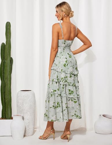 Image of GRACE KARIN Women's Floral Summer Wedding Guest Dresses 2025 Trendy Long Flowy Smocked Tiered Maxi Dress