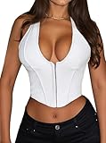 Avanova Women Leather Halter Corset Bustier Tops Sexy Going Out Crop Tank Tops White X-Large