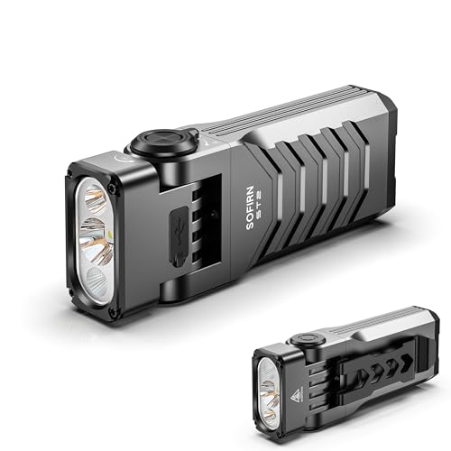 Sofirn ST2 EDC 3000LM LED Taschenlampe, 3-in-1 Weißlicht + 660nm Rotlicht + 365nm UV Schwarzlicht, Wiederaufladbar USB-C, Magnetisch mit Clip, IPX6 für Arbeit, Werkstatt, Outdoor