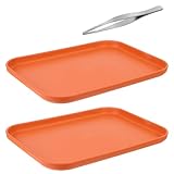 2 Pieces Reptile Food Water Dish, Reptile Feeding Bowl, Tortoise Feeding Dish, Plastic Pets Feeding Plate with 1Pcs Forcep, Crawl Pet Basking Platform for Turtle Lizard Bearded Dragon Gecko Snake