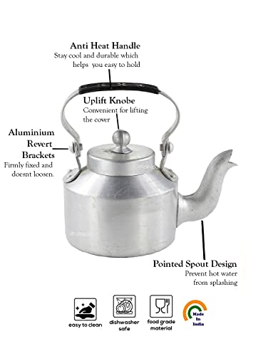 KALAPURI® Aluminium Indian Traditional Kettle Tea Coffee Pot (1500 mL) Chai Maker with Handle & 6 Transparent Traditional Cutting Tea Glass (80 mL) - Image 7