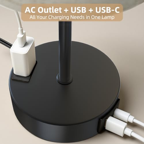 Image of Table Lamp for Bedroom, High-Sensitivity Touch, AC Outlet, USB A+C