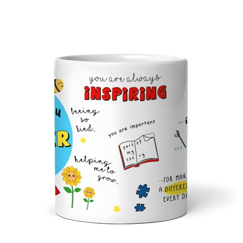 Image of DAYS Thank You Teacher Personalized Mug Custom Teacher's Name Best Teacher Gift, Teacher on Birthday Helping Me to Grow Ceramic Mug 11oz (Pack of 4)