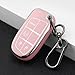 CHATYYD Key fob Cover for Jeep with Keychain,Soft TPU Car Key Cover Case for Jeep Renegade Compass 2017-2023 Dodge Ram 1500 2500 3500 Accessories(4 Buttons) (Pink)