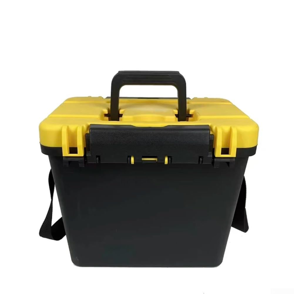 Multifunktionale Angelbox für Angler – robuster ABS-Angelkoffer mit Griff und Crossbody-Schlinge, verdicktes Design, kann aufgesetzt werden, ideal für Köder, Haken, Köder und den Außenbereich (gelber